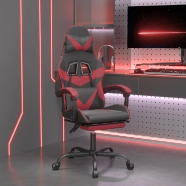 vidaXL Καρέκλα Gaming Μασάζ Υποπόδιο Μαύρο/Μπορντό από Συνθετικό Δέρμα 57,5x59,5x(121-131)cm 1 τεμ.