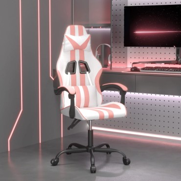 vidaXL Καρέκλα Gaming Περιστρεφόμενη Λευκή και Ροζ από Συνθετικό Δέρμα 57,5x59,5x(121-131)cm 1 τεμ.
