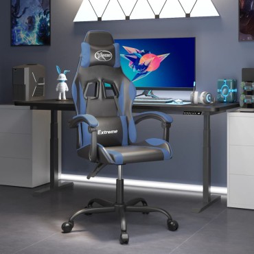 vidaXL Καρέκλα Gaming Περιστρεφόμενη Μαύρη & Μπλε από Συνθετικό Δέρμα 57,5x59,5x(121-131)cm 1 τεμ.