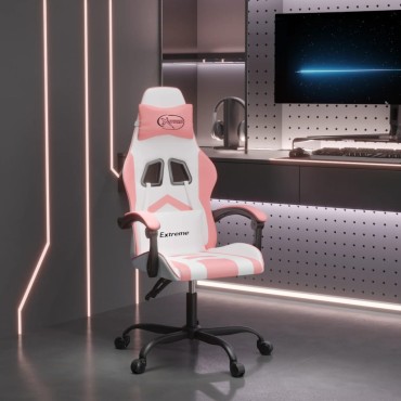 vidaXL Καρέκλα Gaming Περιστρεφόμενη Λευκή και Ροζ από Συνθετικό Δέρμα 57,5x59,5x(121-131)cm 1 τεμ.