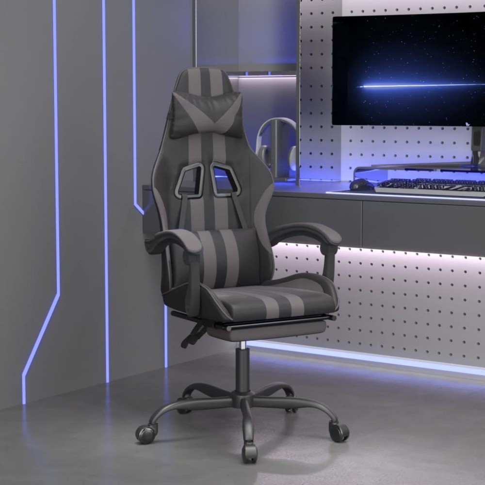 vidaXL Καρέκλα Gaming Μασάζ Υποπόδιο Μαύρο/Γκρι από Συνθετικό Δέρμα 57,5x59,5x(121-131)cm 1 τεμ.