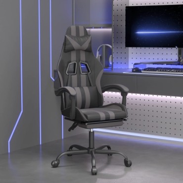 vidaXL Καρέκλα Gaming Μασάζ Υποπόδιο Μαύρο/Γκρι από Συνθετικό Δέρμα 57,5x59,5x(121-131)cm 1 τεμ.
