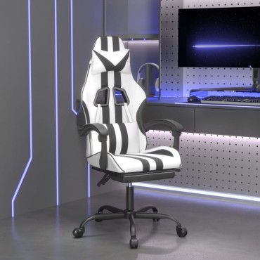 vidaXL Καρέκλα Gaming με Υποπόδιο Λευκό και Μαύρο από Συνθετικό Δέρμα 57,5x59,5x(121-131)cm 1 τεμ.