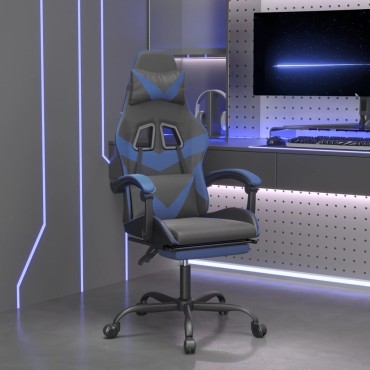 vidaXL Καρέκλα Gaming Μασάζ Υποπόδιο Μαύρο/μπλε από Συνθετικό Δέρμα 57,5x59,5x(121-131)cm 1 τεμ.