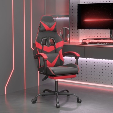 vidaXL Καρέκλα Gaming Μασάζ Υποπόδιο Μαύρο/Κόκκινο από Συνθετικό Δέρμα 57,5x59,5x(121-131)cm 1 τεμ.
