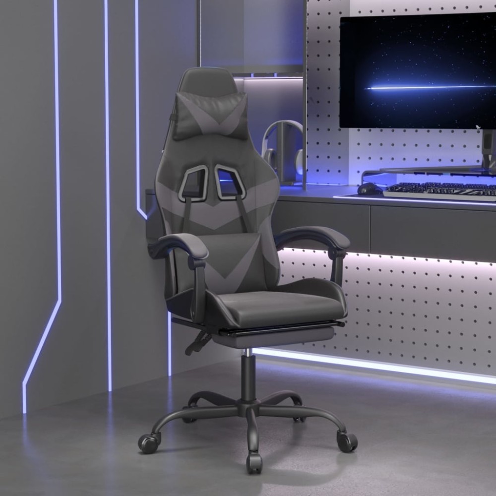 vidaXL Καρέκλα Gaming Μασάζ Υποπόδιο Μαύρο/Γκρι από Συνθετικό Δέρμα 57,5x59,5x(121-131)cm 1 τεμ. vidaXL Καρέκλα Gaming Μασάζ Υποπόδιο Μαύρο/Γκρι από Συνθετικό Δέρμα 57,5x59,5x(121-131)cm 1 τεμ.