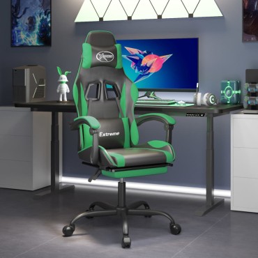 vidaXL Καρέκλα Gaming Περιστρ. Υποπόδιο Μαύρο/Πράσινο Συνθετικό Δέρμα 57,5x59,5x(121-131)cm 1 τεμ.