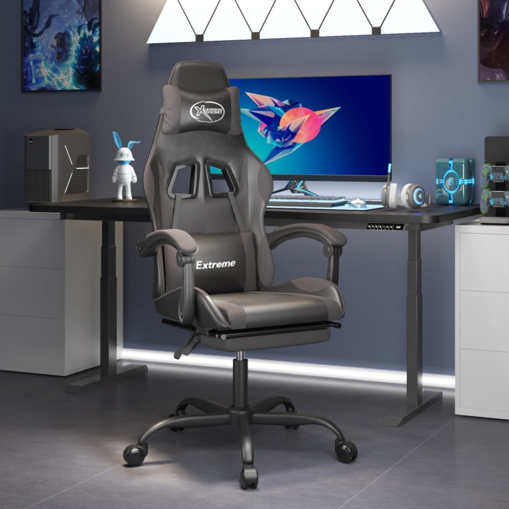 vidaXL Καρέκλα Gaming Περιστρ. Υποπόδιο Μαύρο&Γκρι Συνθετικό Δέρμα 57,5x59,5x(121-131)cm 1 τεμ. vidaXL Καρέκλα Gaming Περιστρ. Υποπόδιο Μαύρο&Γκρι Συνθετικό Δέρμα 57,5x59,5x(121-131)cm 1 τεμ.