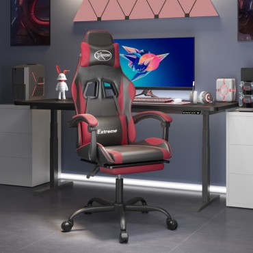 vidaXL Καρέκλα Gaming Περιστρ. Υποπόδιο Μαύρο/Μπορντό Συνθετικό Δέρμα 57,5x59,5x(121-131)cm 1 τεμ.