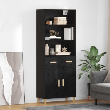 vidaXL Highboard Μαύρη Οξυά 69,5x32,5x180cm Επεξεργασμένο Ξύλο 1 τεμ.