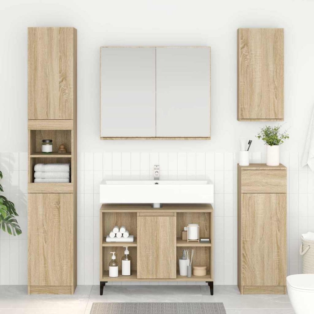 vidaXL Ντουλάπι νιπτήρα με ράφι με πόρτα Δρύς Sonoma 80x33x60 εκ 1 τεμ.