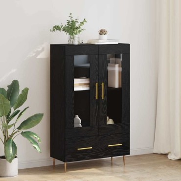 vidaXL Highboard Μαύρη Οξυά 69,5x31x115cm Σύνθετο Ξύλο και Γυαλί 1 τεμ.