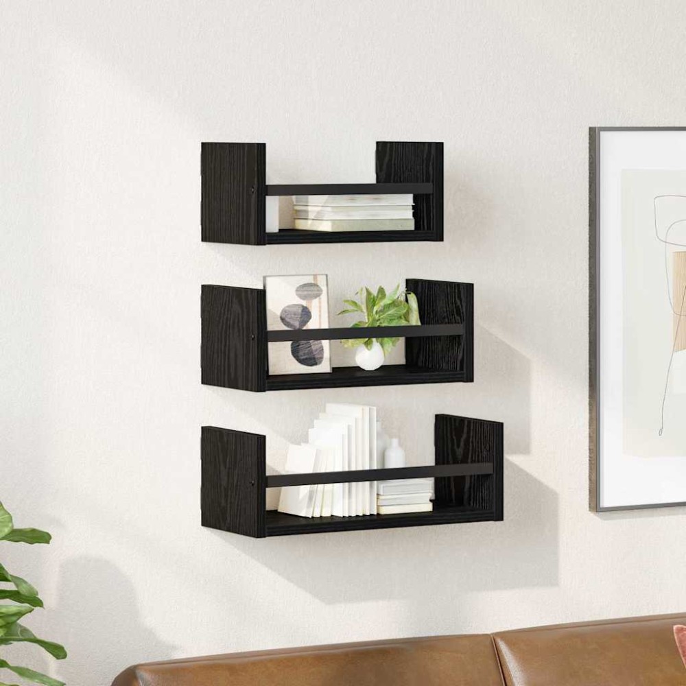 vidaXL Σετ ραφιών τοίχου 3 τεμ. Μαύρη Οξυά 40x16x14cm