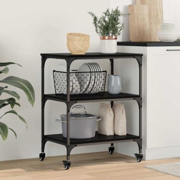 vidaXL Καρότσι Κουζίνας Μαύρη Οξυά 60x41x76cm Επεξεργασμένο Ξύλο
