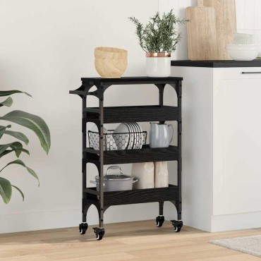 vidaXL Καρότσι Κουζίνας Μαύρη Οξυά 53x20x76cm Επεξεργασμένο Ξύλο