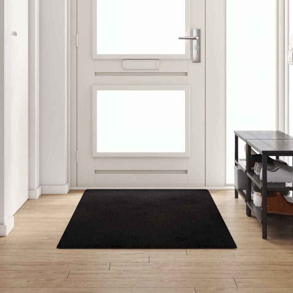 vidaXL Δερμάτινο Χαλί Μαύρο 100x250cm 100% Πολυπροπυλένιο Τούφτα