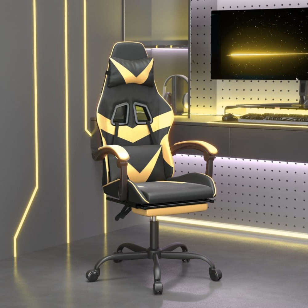 vidaXL Καρέκλα Gaming Μασάζ Υποπόδιο Μαύρο/Χρυσό από Συνθετικό Δέρμα 57,5x59,5x(121-131)cm 1 τεμ. vidaXL Καρέκλα Gaming Μασάζ Υποπόδιο Μαύρο/Χρυσό από Συνθετικό Δέρμα 57,5x59,5x(121-131)cm 1 τεμ.