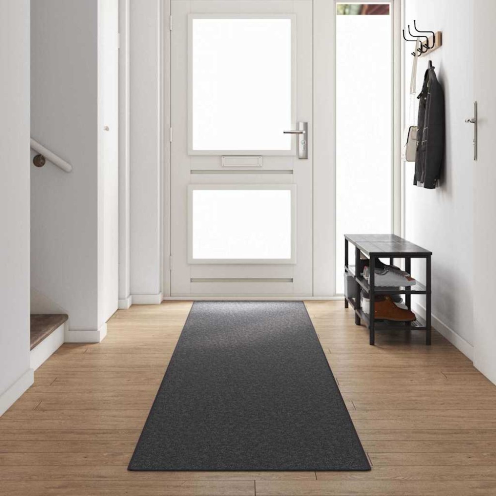 vidaXL Δερμάτινο Χαλί Σκούρο Γκρι 80x500cm 100% Πολυπροπυλένιο