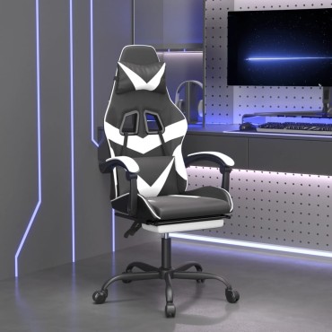 vidaXL Καρέκλα Gaming Μασάζ Υποπόδιο Μαύρο/Λευκό από Συνθετικό Δέρμα 57,5x59,5x(121-131)cm 1 τεμ.