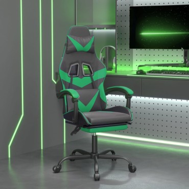 vidaXL Καρέκλα Gaming Περιστρ. Υποπόδιο Μαύρο/Πράσινο Συνθετικό Δέρμα 57,5x59,5x(121-131)cm 1 τεμ.