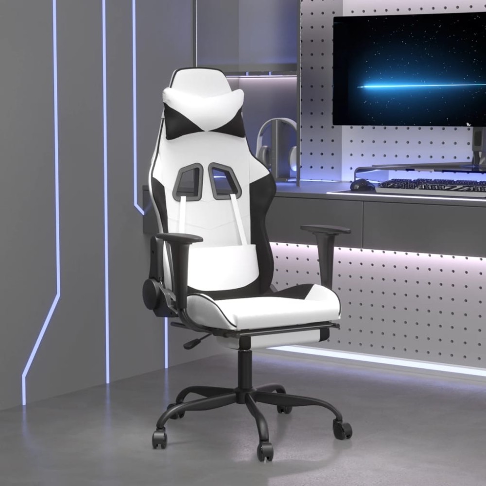 vidaXL Καρέκλα Gaming με Υποπόδιο Λευκό και Μαύρο από Συνθετικό Δέρμα 66x56x(120,5-131)cm 1 τεμ. vidaXL Καρέκλα Gaming με Υποπόδιο Λευκό και Μαύρο από Συνθετικό Δέρμα 66x56x(120,5-131)cm 1 τεμ.