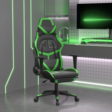vidaXL Καρέκλα Gaming Μασάζ Υποπόδιο Μαύρο/Πράσινο από Συνθετικό Δέρμα 67x64x(116-127)cm 1 τεμ.