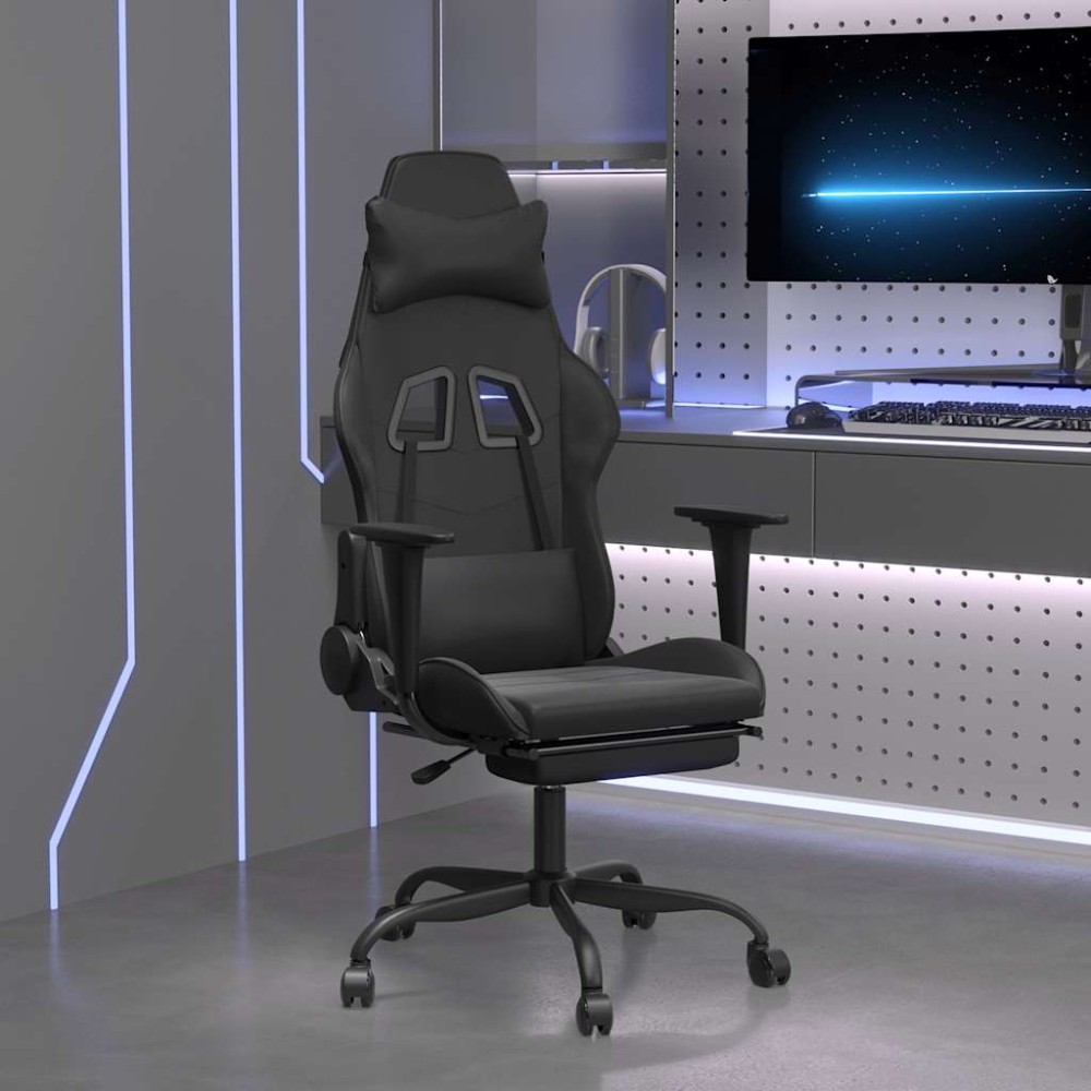 vidaXL Καρέκλα Gaming Μασάζ Υποπόδιο Μαύροαπό Συνθετικό Δέρμα 66x56x(120,5-131)cm 1 τεμ. vidaXL Καρέκλα Gaming Μασάζ Υποπόδιο Μαύροαπό Συνθετικό Δέρμα 66x56x(120,5-131)cm 1 τεμ.