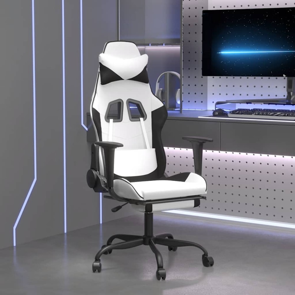 vidaXL Καρέκλα Gaming Μασάζ Υποπόδιο Λευκό & Μαύρο από Συνθετικό Δέρμα 66x56x(120,5-131)cm 1 τεμ. vidaXL Καρέκλα Gaming Μασάζ Υποπόδιο Λευκό & Μαύρο από Συνθετικό Δέρμα 66x56x(120,5-131)cm 1 τεμ.