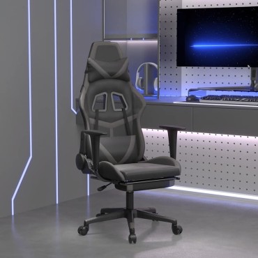 vidaXL Καρέκλα Gaming Μασάζ Υποπόδιο Μαύρο&Γκρι από Συνθετικό Δέρμα 67x64x(116-127)cm 1 τεμ.