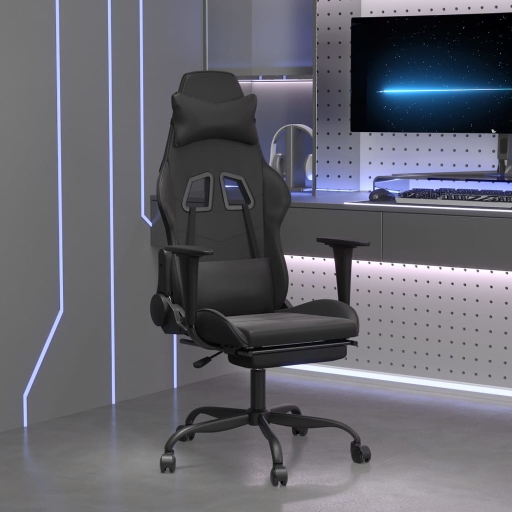 vidaXL Καρέκλα Gaming Μασάζ Υποπόδιο Μαύρο από Συνθετικό Δέρμα 66x56x(120,5-131)cm 1 τεμ. vidaXL Καρέκλα Gaming Μασάζ Υποπόδιο Μαύρο από Συνθετικό Δέρμα 66x56x(120,5-131)cm 1 τεμ.