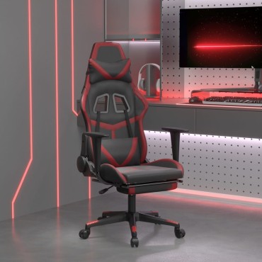 vidaXL Καρέκλα Gaming Μασάζ Υποπόδιο Μαύρο/Μπορντό από Συνθετικό Δέρμα 67x64x(116-127)cm 1 τεμ.