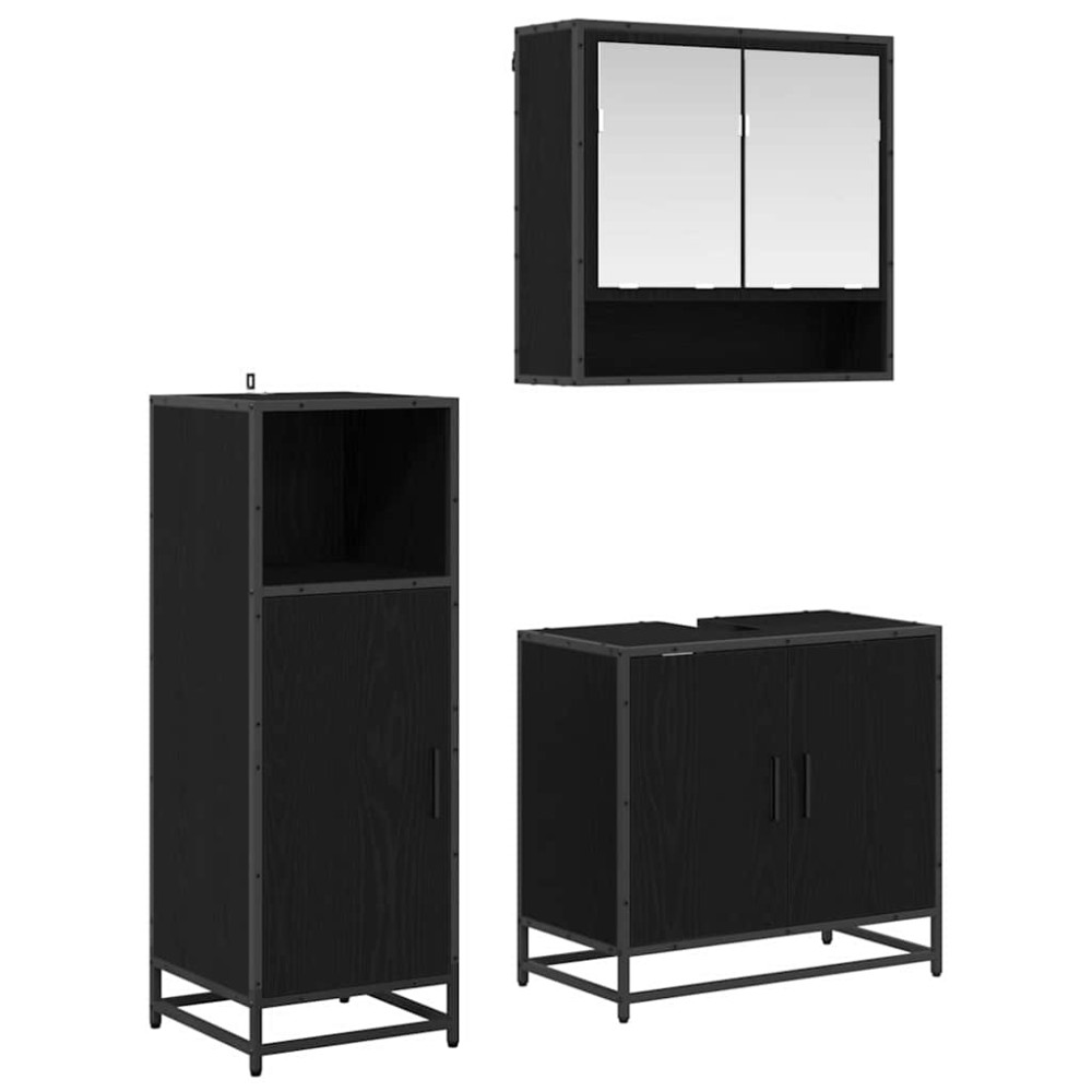 vidaXL Σετ Επίπλων Μπάνιου 3 τεμ. Μαύρη Οξυά 35x37,5x100cm