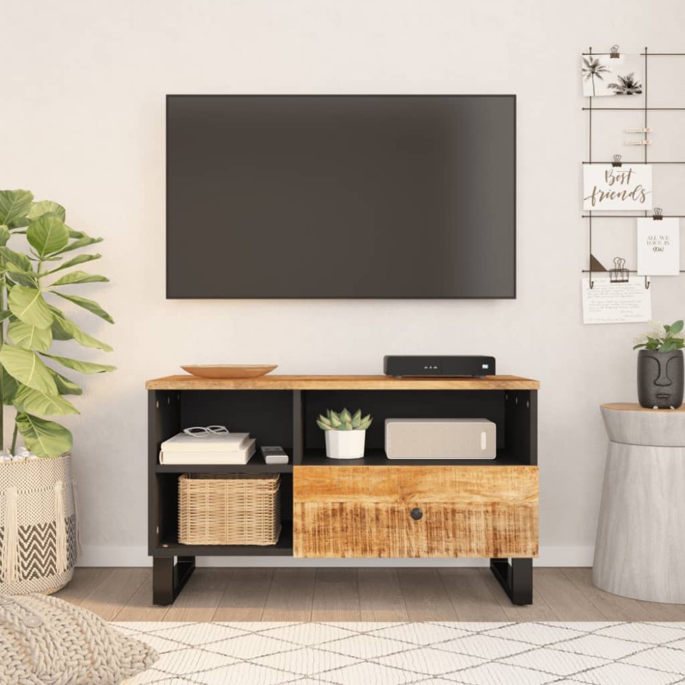 vidaXL Έπιπλο Τηλεόρασης 80x33x46cm Μασίφ Ξύλο Μάνγκο & Επεξ. Ξύλο
