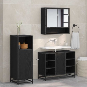 vidaXL Σετ Επίπλων Μπάνιου 3 τεμ. Μαύρη Οξυά 80x33x60 εκ