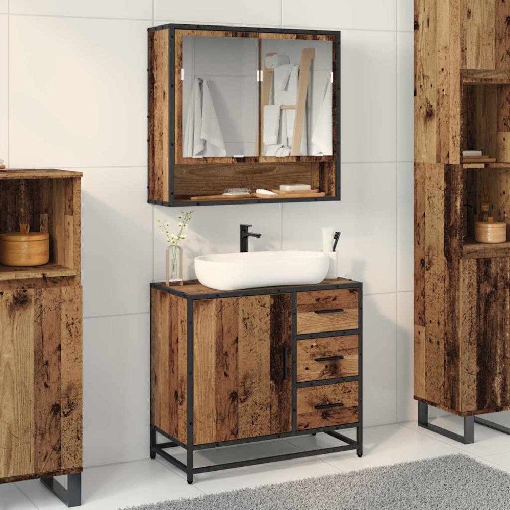 vidaXL Σετ Επίπλων Μπάνιου 2 τεμ. Παλιό Ξύλο 65x33x60 εκ