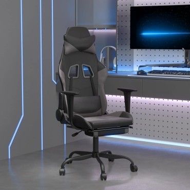 vidaXL Καρέκλα Gaming Μασάζ Υποπόδιο Μαύρο&Γκρι από Συνθετικό Δέρμα 66x56x(120,5-131)cm 1 τεμ.