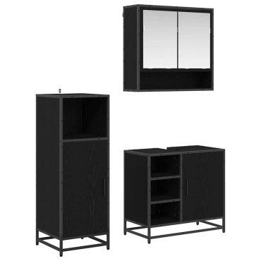 vidaXL Σετ Επίπλων Μπάνιου 3 τεμ. Μαύρη Οξυά 35x37,5x100cm