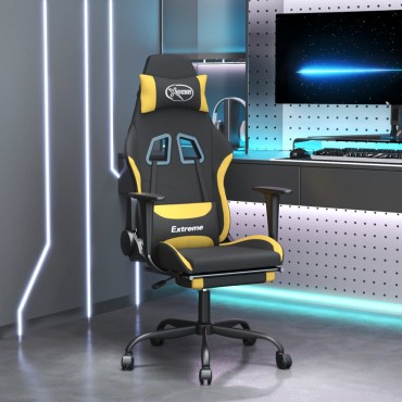 vidaXL Καρέκλα Gaming Μαύρη/Κίτρινο Ύφασμα με Υποπόδιο 66x58x(120-130)cm 1 τεμ.