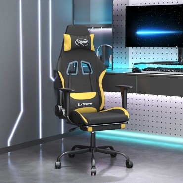 vidaXL Καρέκλα Μασάζ Gaming Μαύρη/Κίτρινο Ύφασμα με Υποπόδιο 66x58x(120-130)cm 1 τεμ.