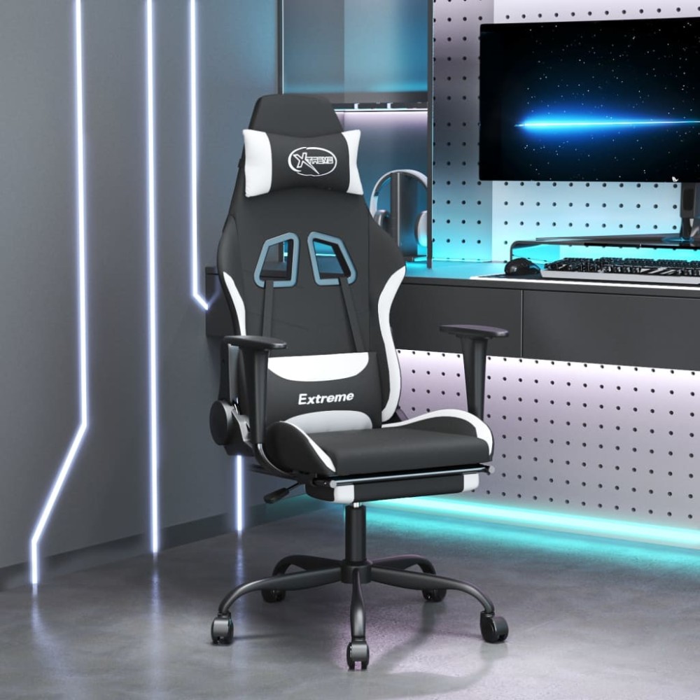 vidaXL Καρέκλα Gaming Μαύρο/Λευκό Ύφασμα με Υποπόδιο 66x58x(120-130)cm 1 τεμ. vidaXL Καρέκλα Gaming Μαύρο/Λευκό Ύφασμα με Υποπόδιο 66x58x(120-130)cm 1 τεμ.