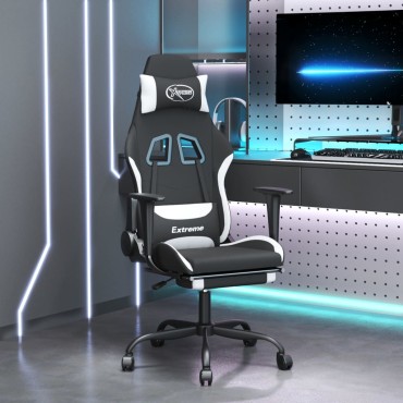 vidaXL Καρέκλα Gaming Μαύρο/Λευκό Ύφασμα με Υποπόδιο 66x58x(120-130)cm 1 τεμ.
