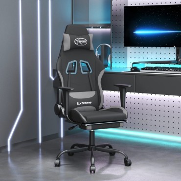 vidaXL Καρέκλα Gaming Μαύρη/Ανοιχτό γκρι Ύφασμα με Υποπόδιο 66x58x(120-130)cm 1 τεμ.