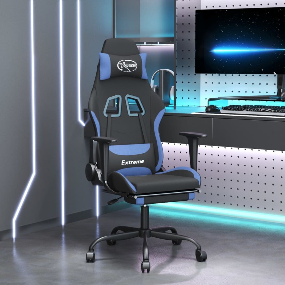 vidaXL Καρέκλα Gaming Μαύρη/Μπλε Ύφασμα με Υποπόδιο 66x58x(120-130)cm 1 τεμ. vidaXL Καρέκλα Gaming Μαύρη/Μπλε Ύφασμα με Υποπόδιο 66x58x(120-130)cm 1 τεμ.
