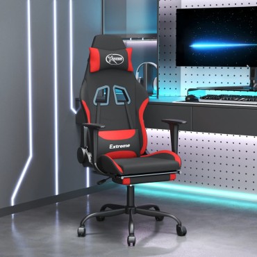 vidaXL Καρέκλα Μασάζ Gaming Μαύρο και Κόκκινη Ύφασμα με Υποπόδιο 66x58x(120-130)cm 1 τεμ.