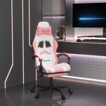 vidaXL Καρέκλα Gaming με Υποπόδιο Λευκό και Ροζ από Συνθετικό Δέρμα 57,5x59,5x(121-131)cm 1 τεμ.