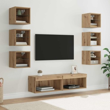 vidaXL Ντουλάπι TV 8 τμχ. Artisan Oak Γυαλί