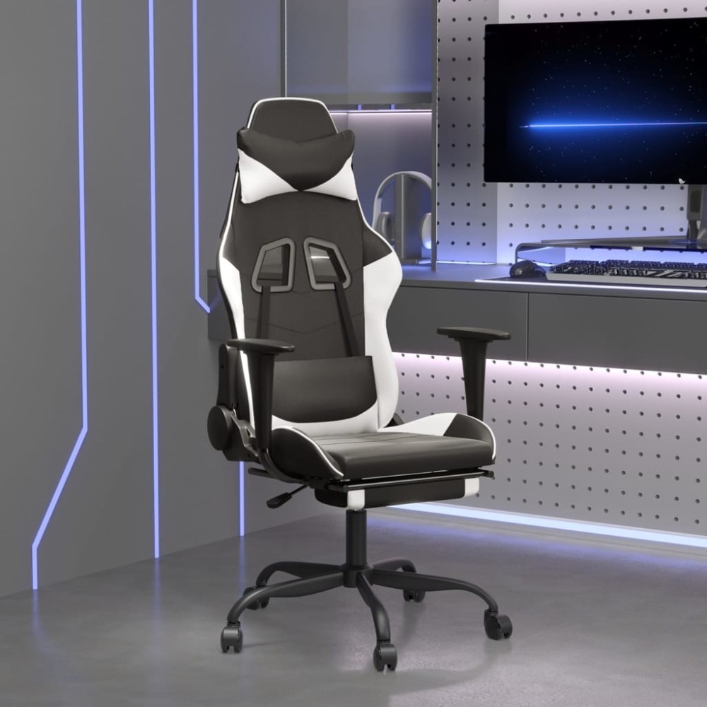 vidaXL Καρέκλα Gaming Μασάζ Υποπόδιο Μαύρο/Λευκό από Συνθετικό Δέρμα 66x56x(120,5-131)cm 1 τεμ. vidaXL Καρέκλα Gaming Μασάζ Υποπόδιο Μαύρο/Λευκό από Συνθετικό Δέρμα 66x56x(120,5-131)cm 1 τεμ.