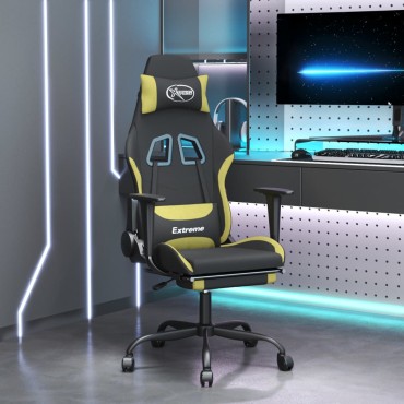 vidaXL Καρέκλα Gaming Μαύρη/Αν. Πράσινο Ύφασμα με Υποπόδιο 66x58x(120-130)cm 1 τεμ.