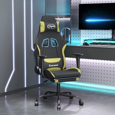 vidaXL Καρέκλα Μασάζ Gaming Μασάζ Υπ. Μαύρη/Αν Γκρι Ύφασμα Υποπόδιο 66x58x(120-130)cm 1 τεμ.