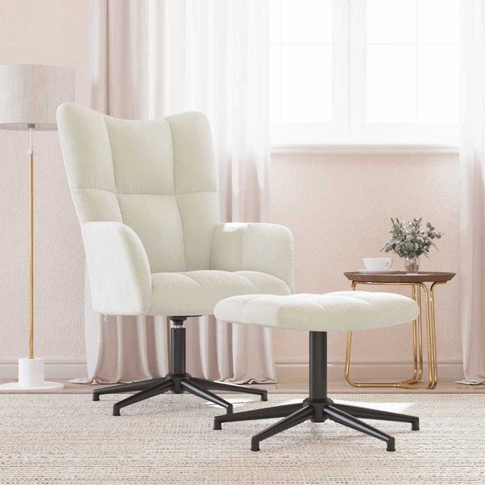 vidaXL Πολυθρόνα Relax Λευκό Κρεμ Βελούδινη με Σκαμπό 62x68x98cm 1 τεμ.